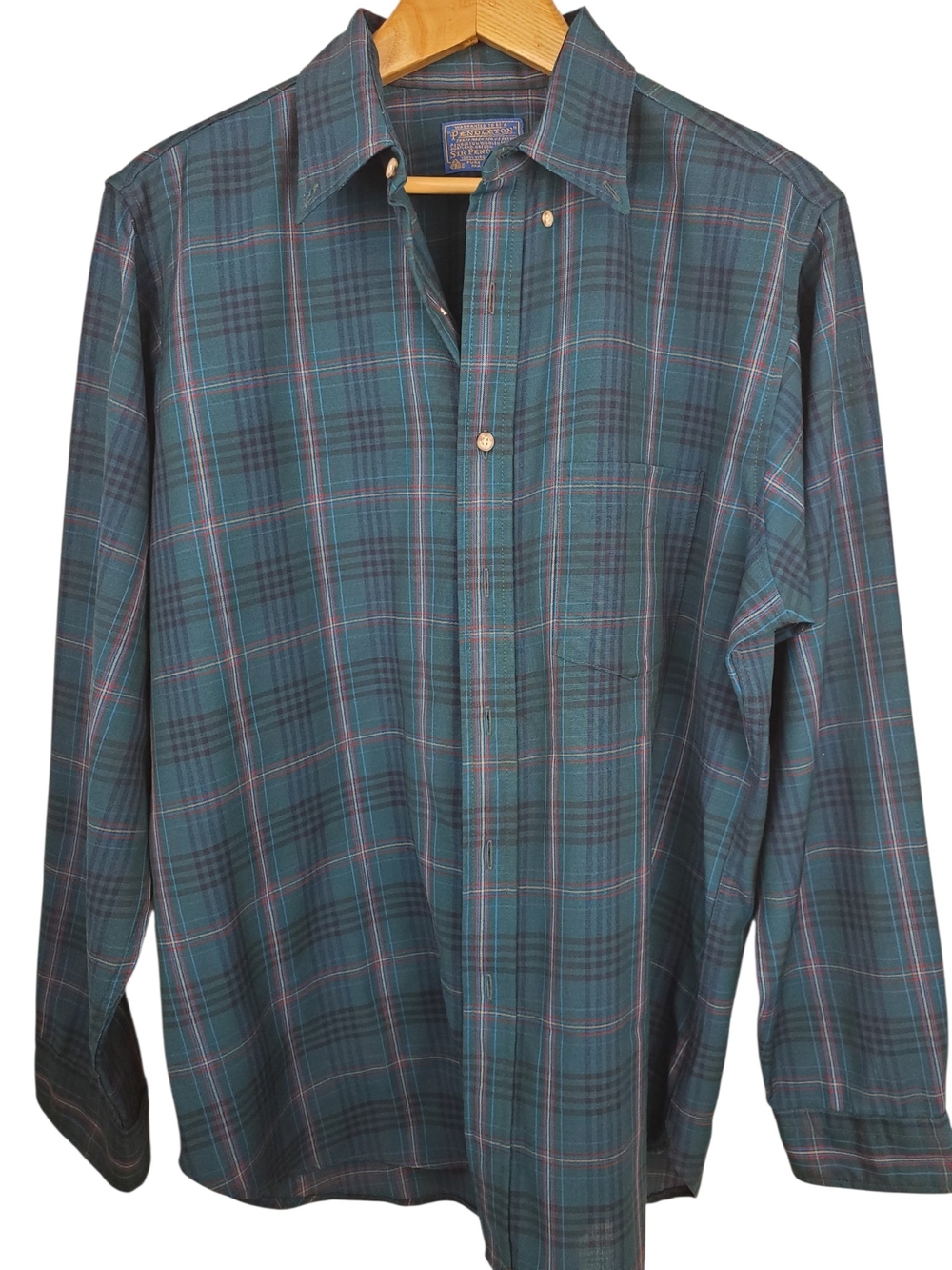 Vntg Sir Pendleton 100% Virgin Wool Plaid Button Down Shirt - LG. #339